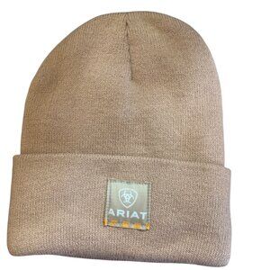 Ariat Tan Knit Cuffed Beanie Hat Logo Patch OS
